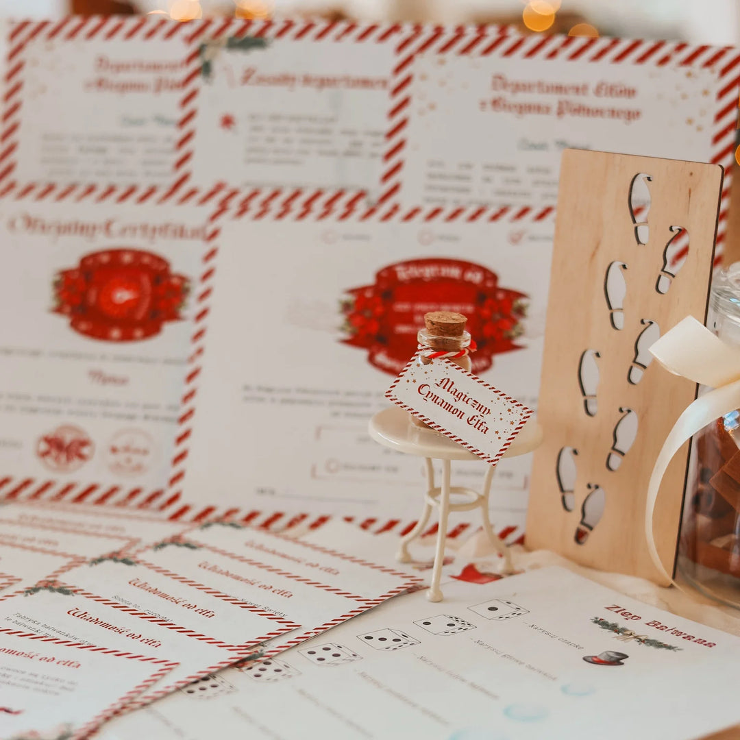 ZESTAW: Pudełko od Świętego Mikołaja + zestaw Elfa Psotnika + Kalendarz Adwentowy