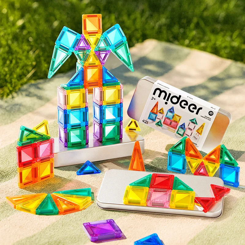 Mideer – Podróżne klocki magnetyczne w metalowym pudełku – 42 elementy
