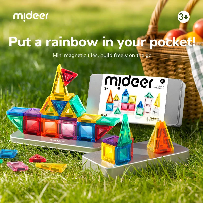 Mideer – Podróżne klocki magnetyczne w metalowym pudełku – 42 elementy