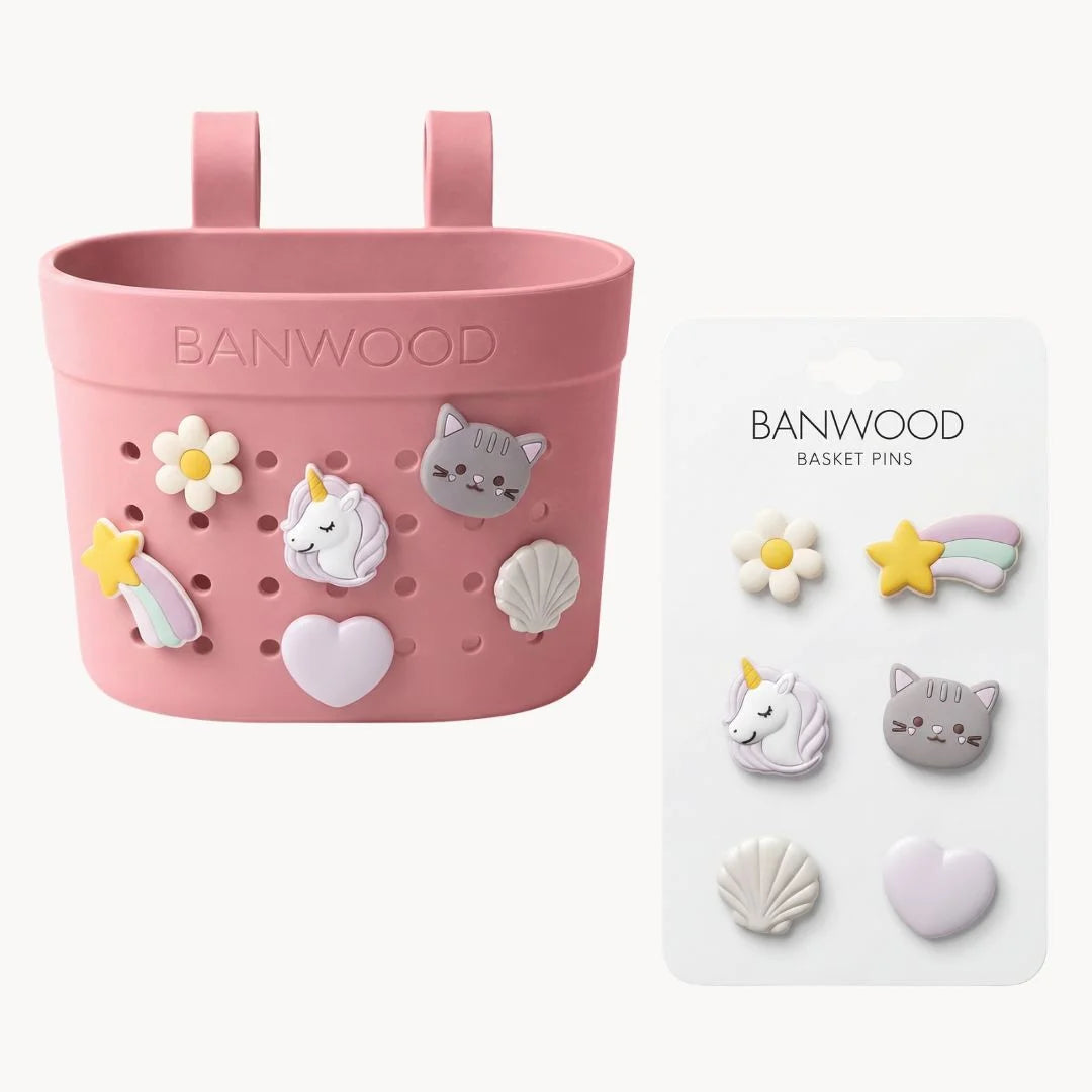 Banwood koszyk do hulajnogi lub roweru + przypinki – Raspberry Magic