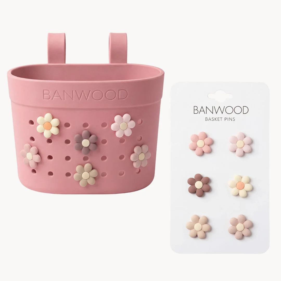 Banwood koszyk do hulajnogi lub roweru + przypinki – Raspberry Flowers