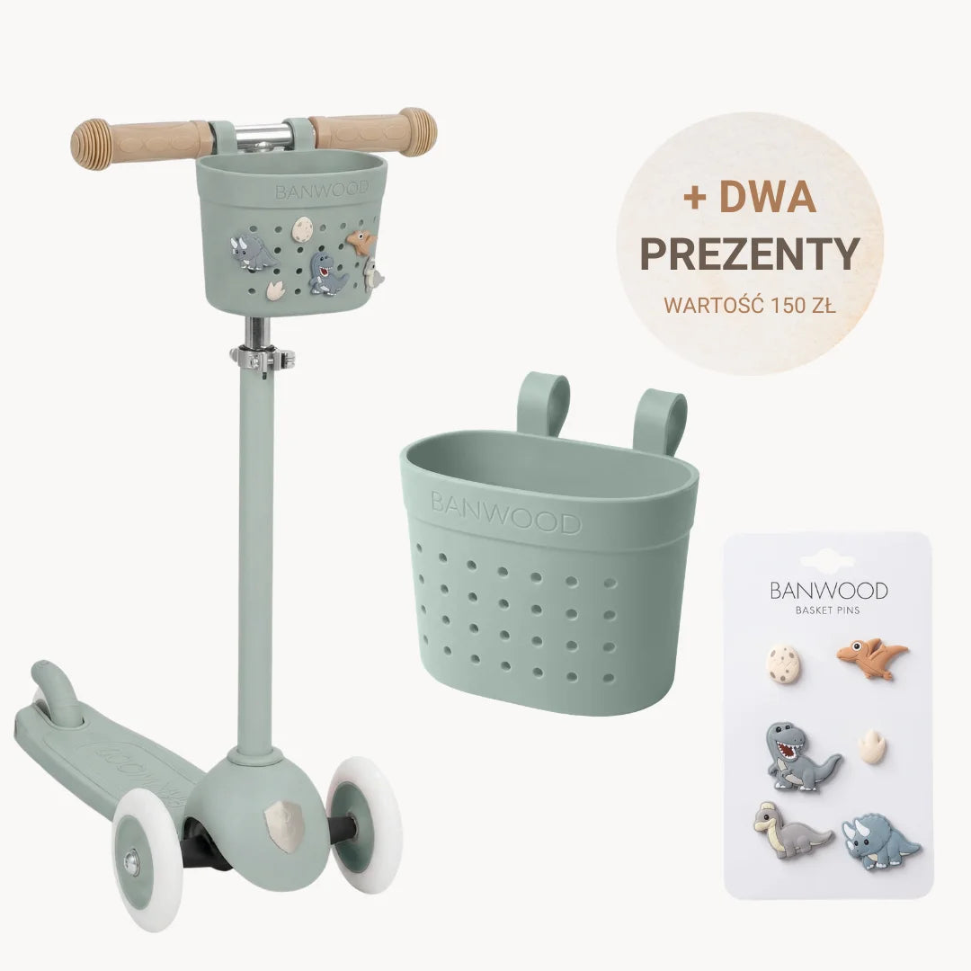 Banwood hulajnoga ECO dla dzieci 3–6 lat – Clay + DWA PREZENTY: koszyk i przypinki