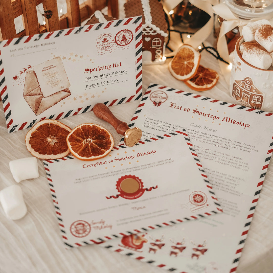 ZESTAW: Pudełko od Świętego Mikołaja + zestaw Elfa Psotnika + Kalendarz Adwentowy