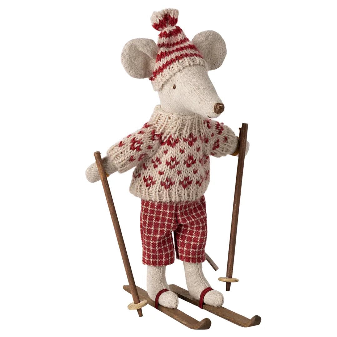 Maileg Zimowa myszka na nartach – Mama – Red