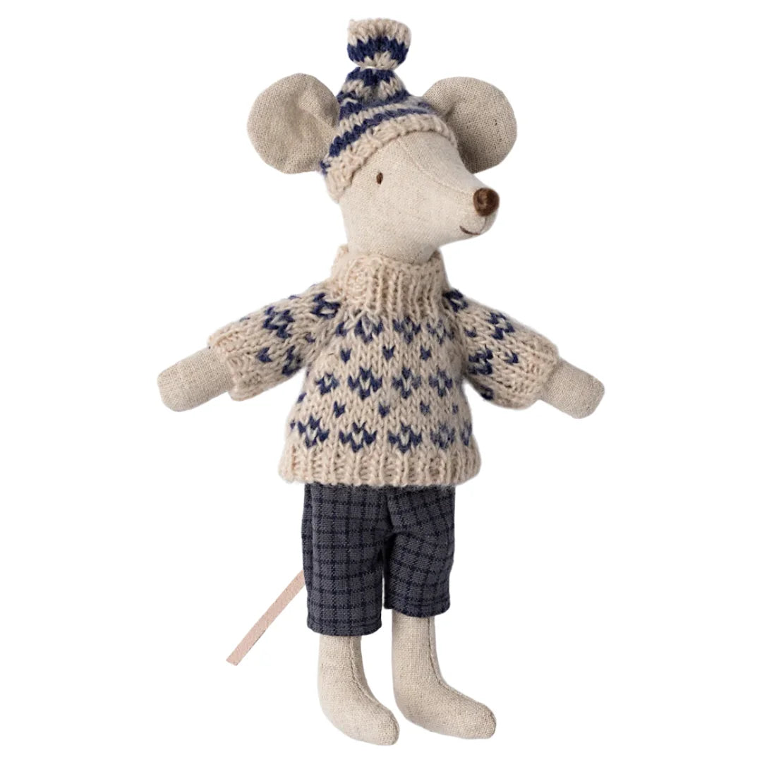 Maileg Zimowa myszka na nartach – Tata – Blue