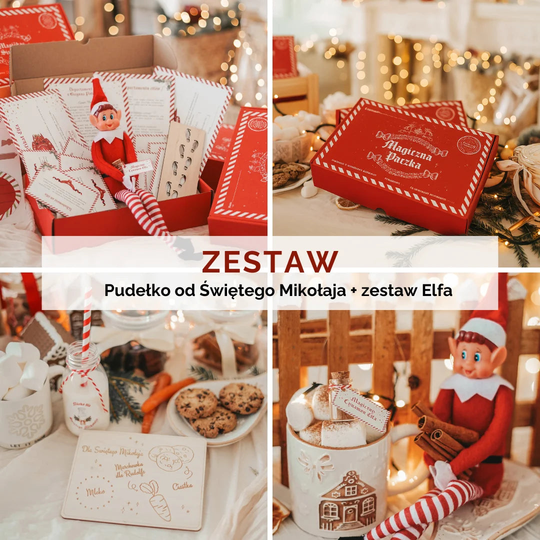 ZESTAW: Pudełko od Świętego Mikołaja + zestaw Elfa Psotnika